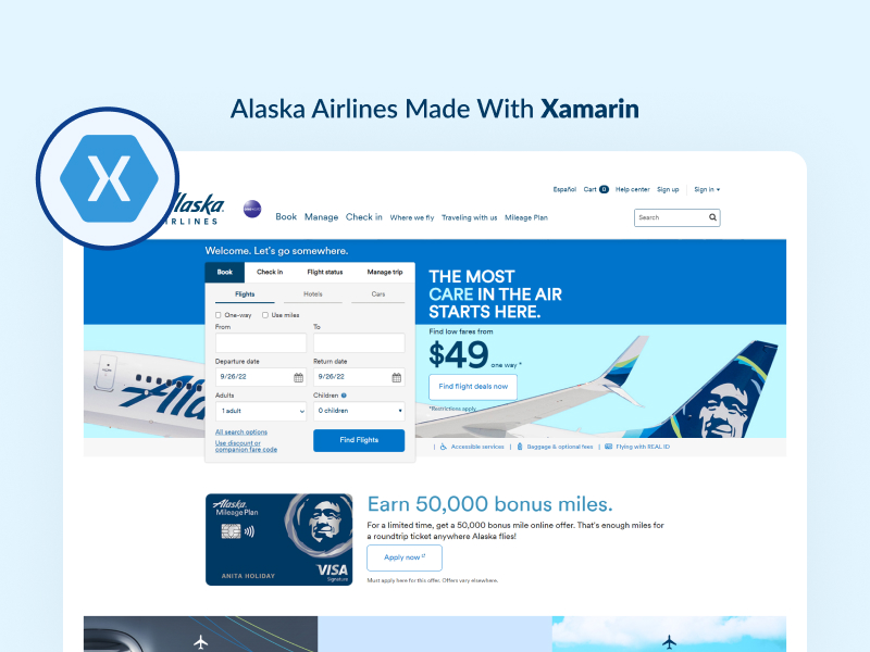 Alaska Airlines made with Xamarin 1