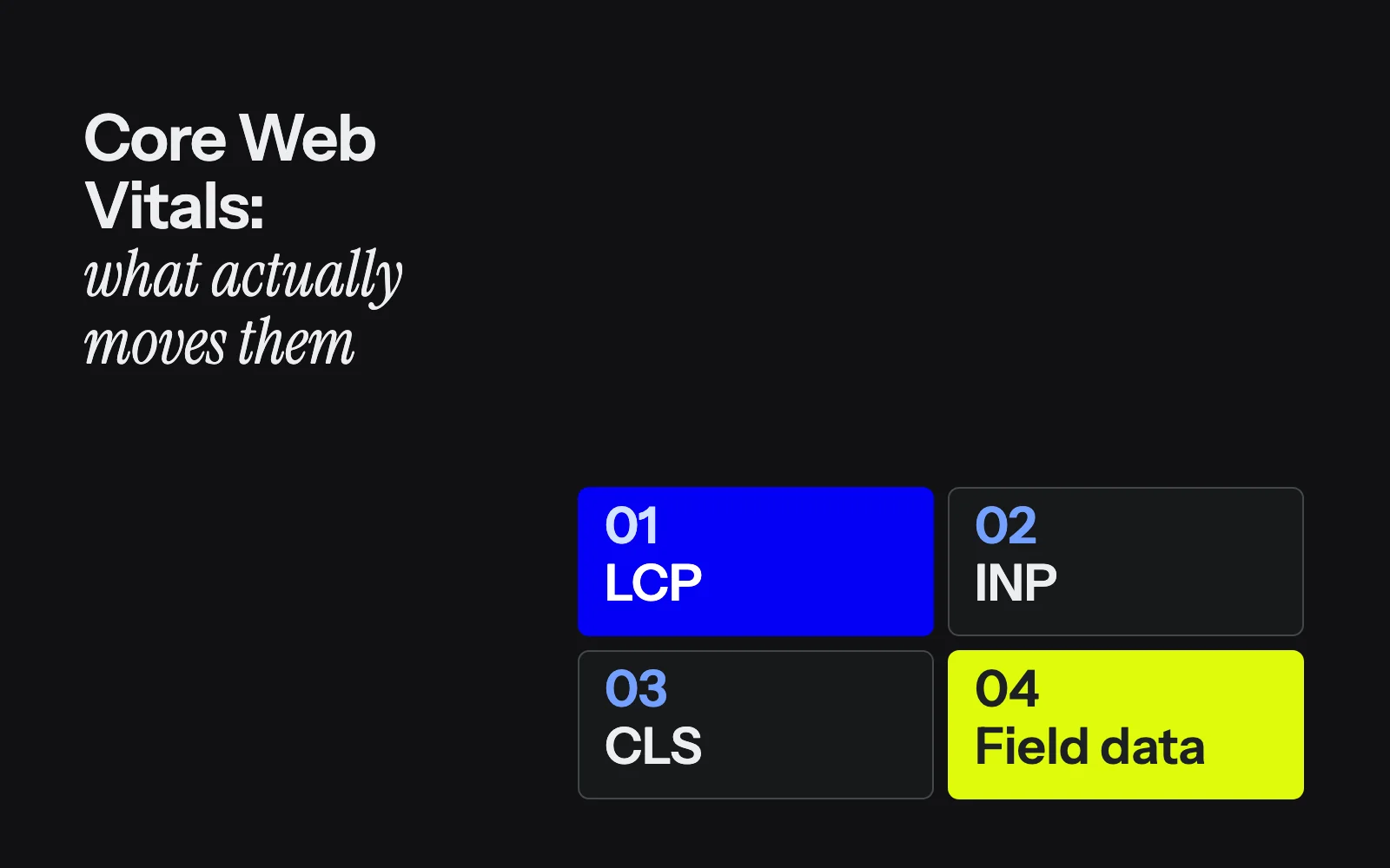 Core Web Vitals: what actually moves LCP, INP and CLS, and how to read field data