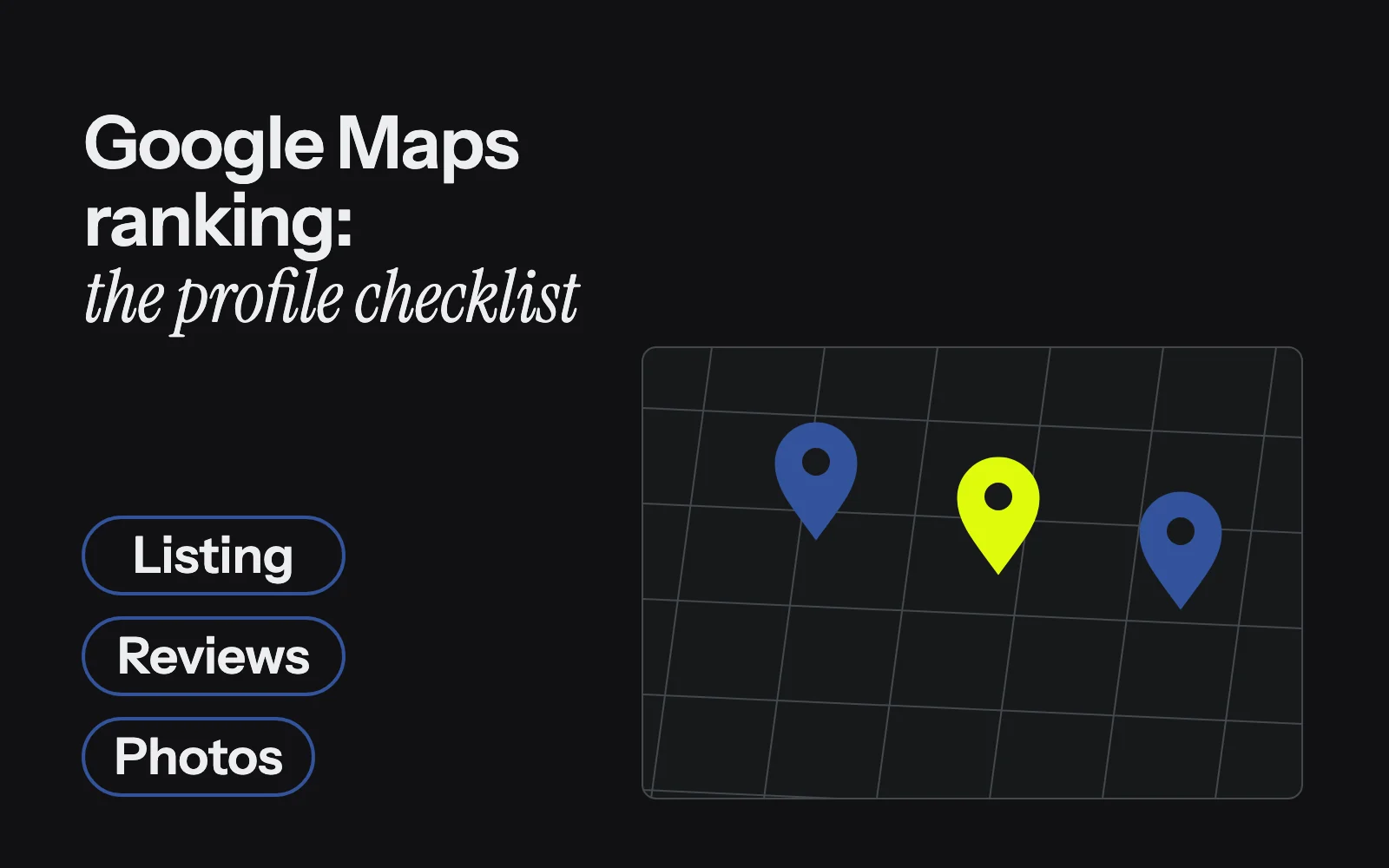 A street map with three places marked, one standing out