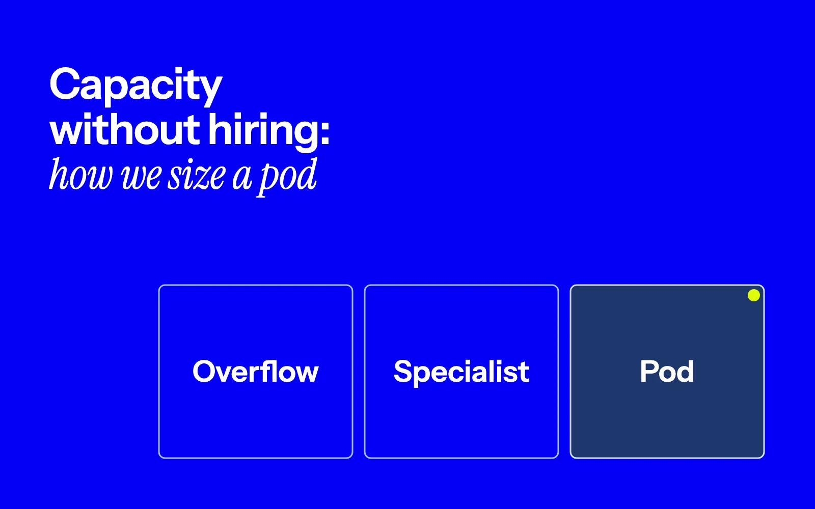 Three steps of growing commitment: an overflow project, a dedicated specialist, then a pod