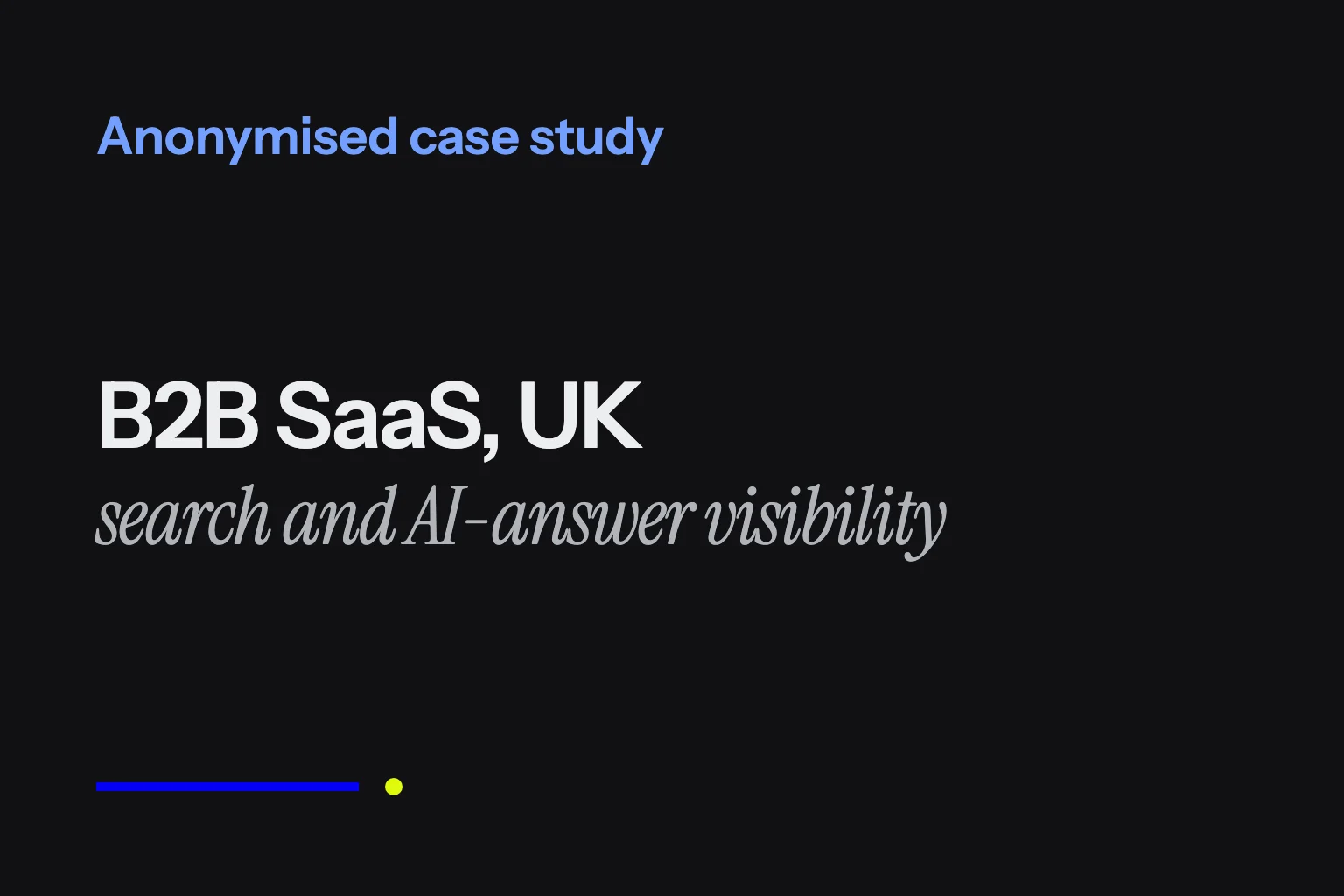Brand panel: anonymised case study, B2B SaaS, UK, search and AI-answer visibility