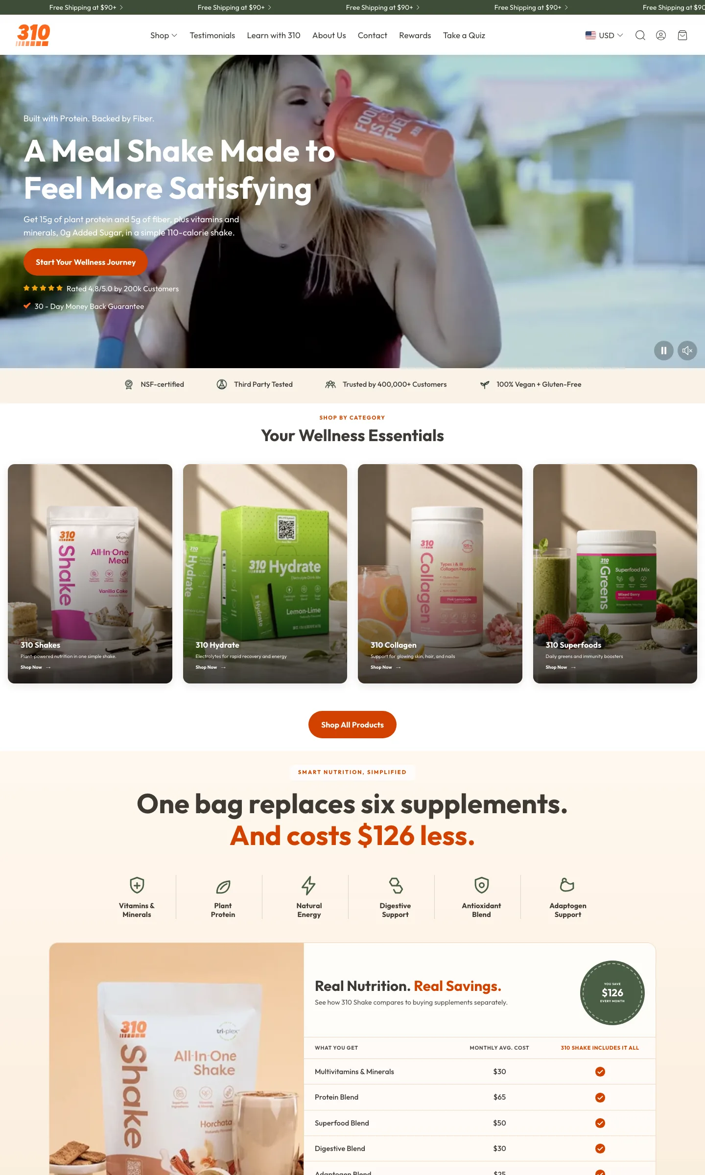 The full 310 Nutrition homepage from header to footer