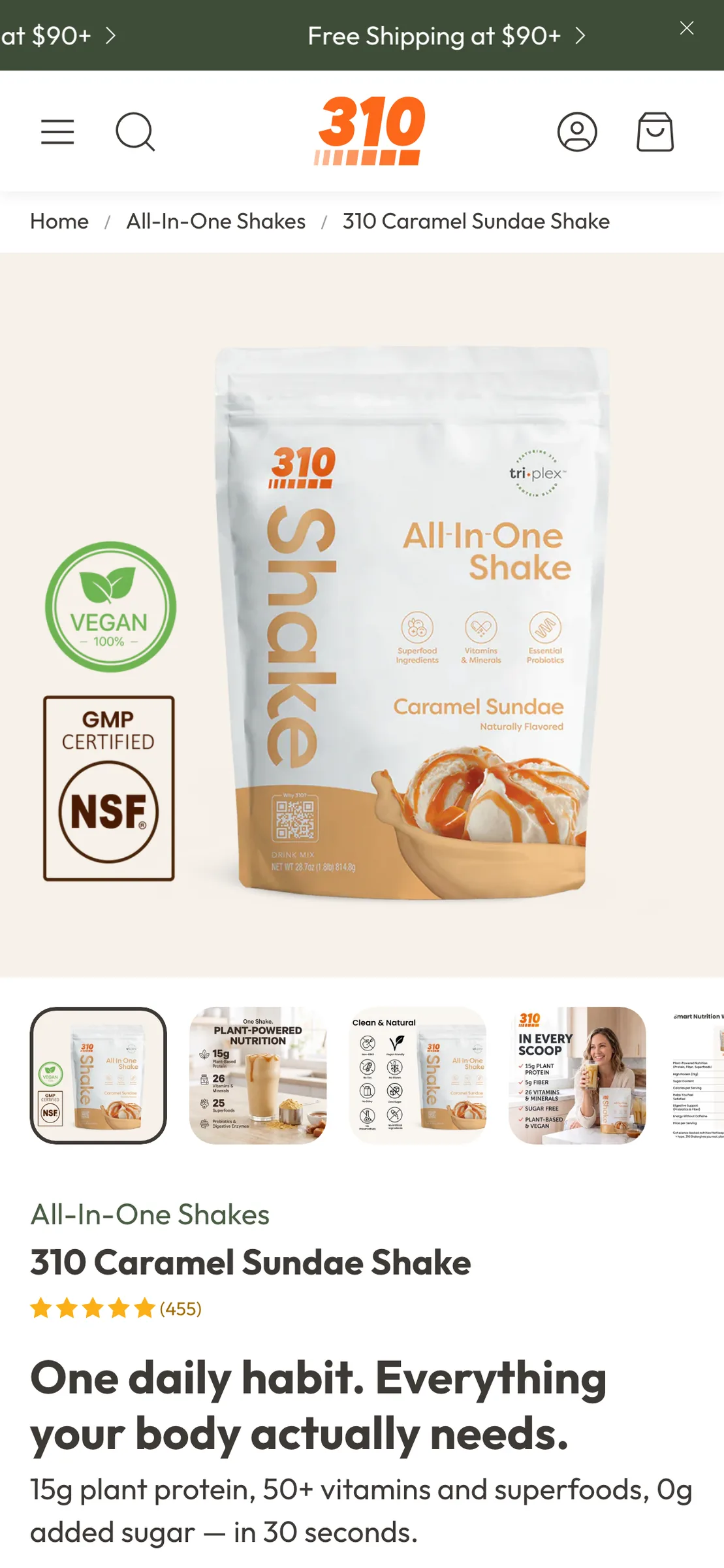 Caramel Sundae Shake product page on a phone