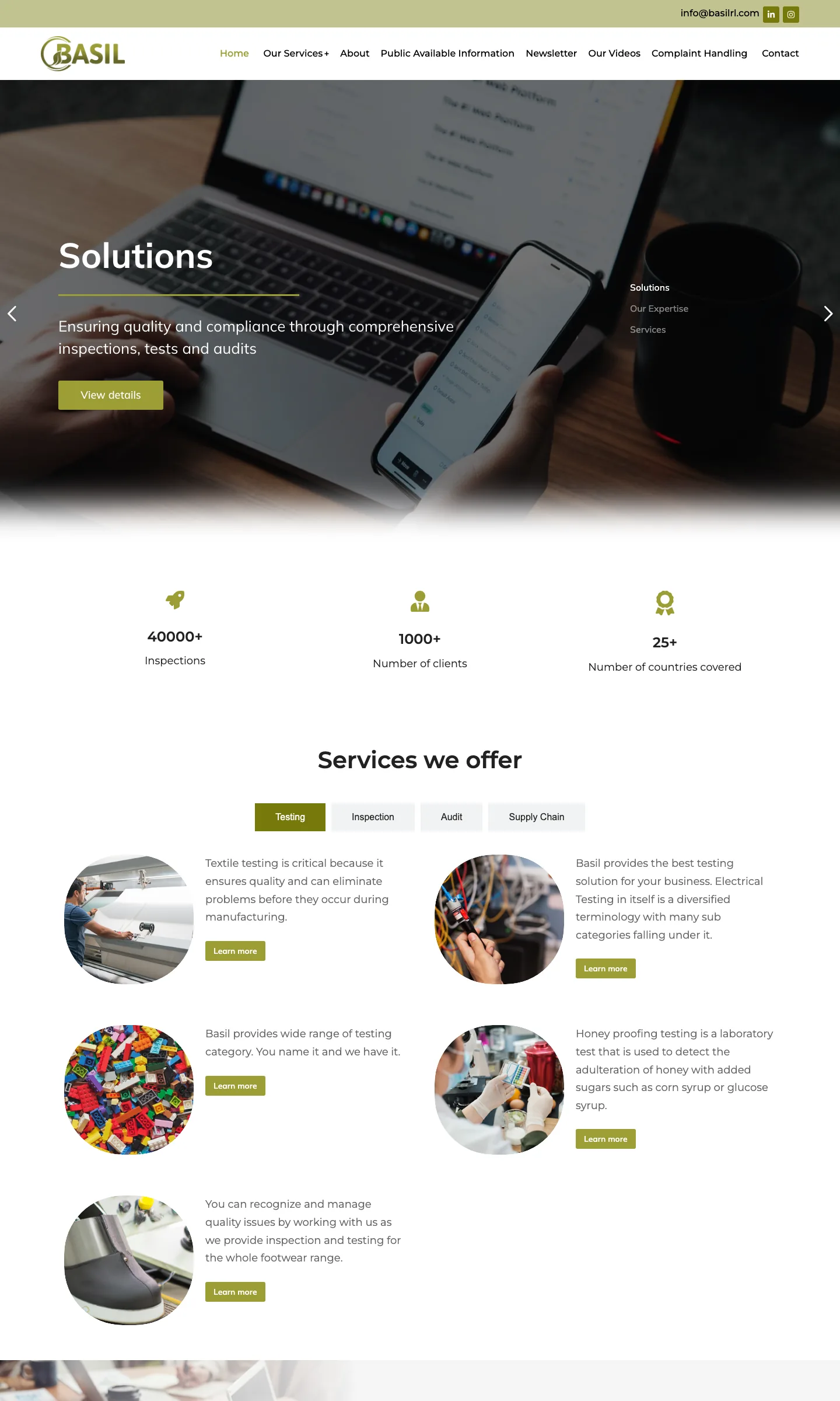 The full Basil homepage from header to footer