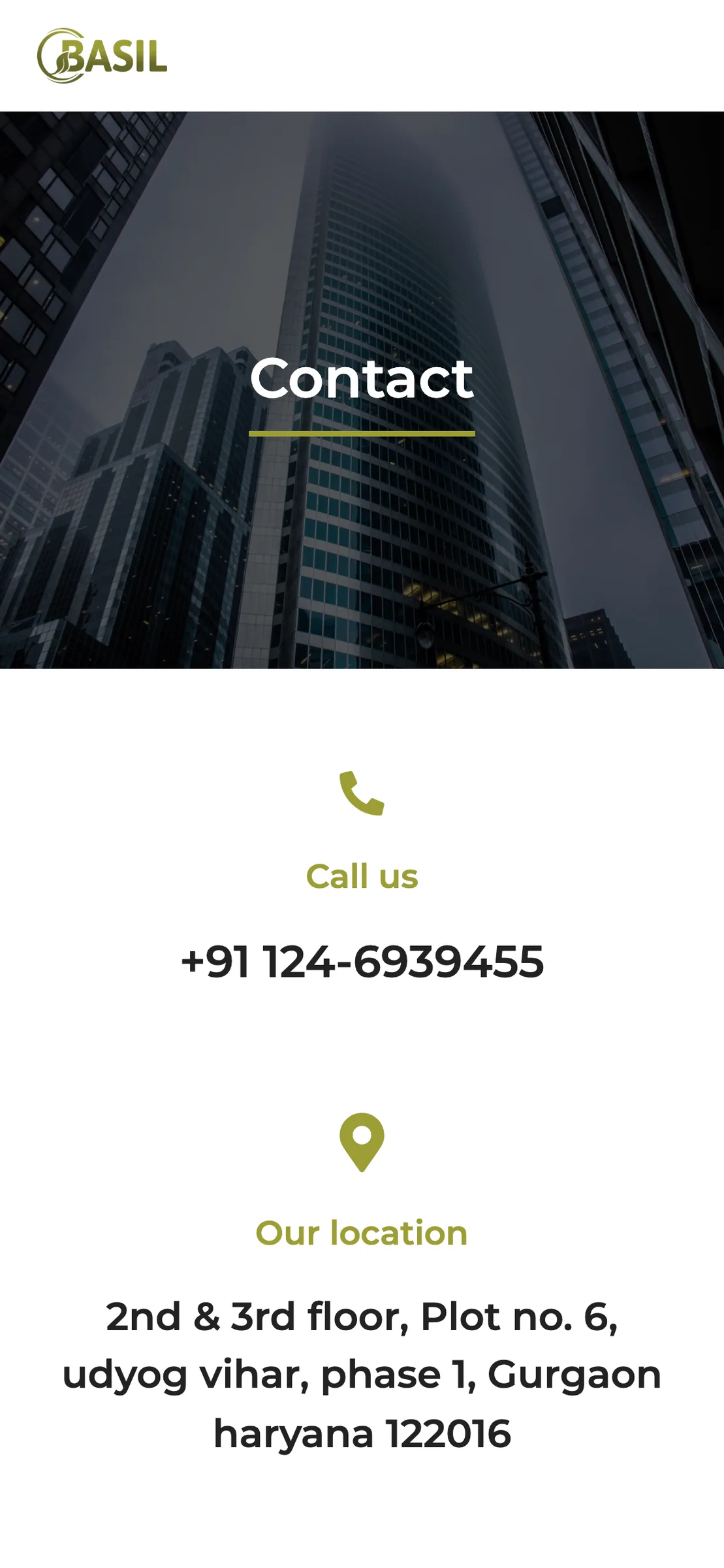 The contact page on a phone