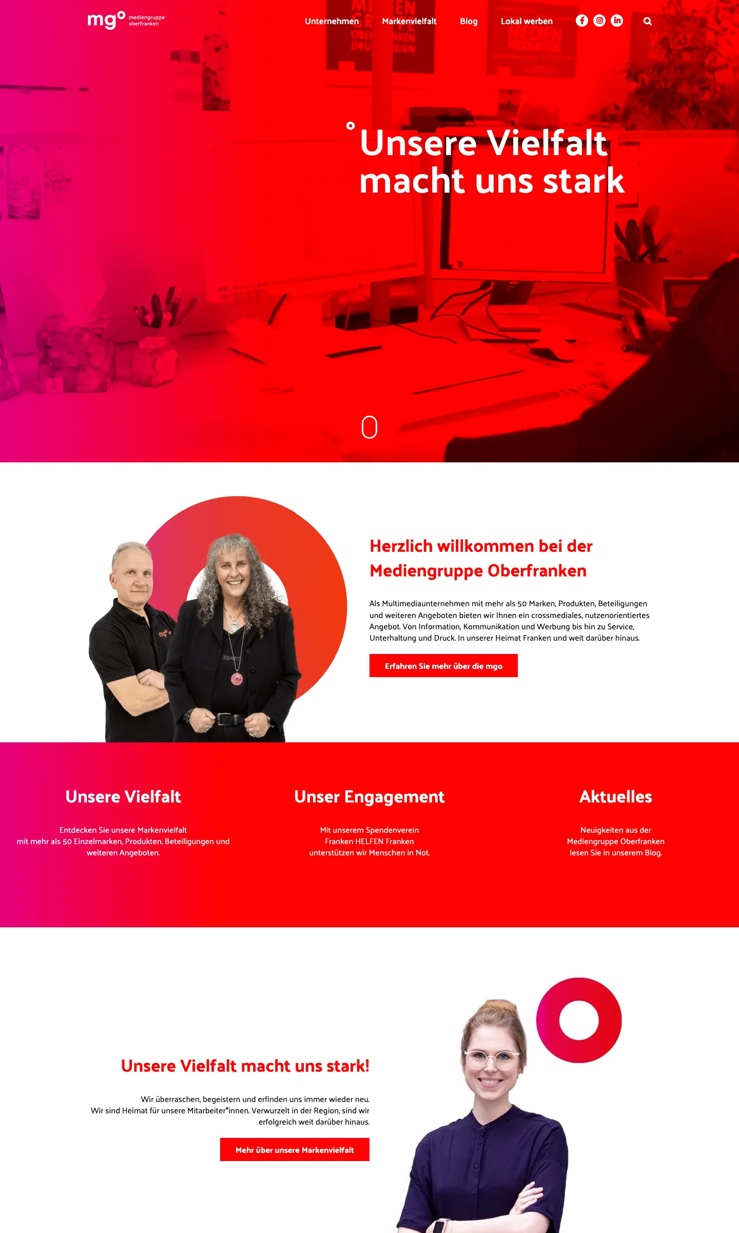 The full Mediengruppe Oberfranken homepage from header to footer