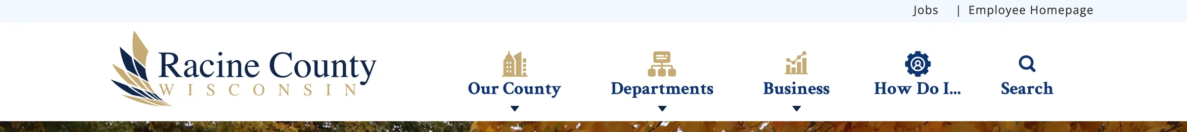 Close-up of the header: the Racine County logo and the four main menus with their icons