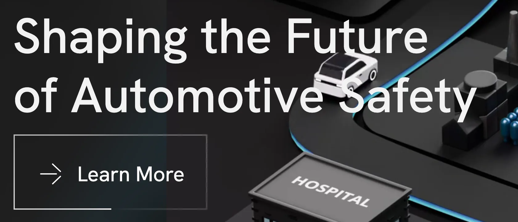 Close-up of the headline 'Shaping the future of automotive safety' over the illustration