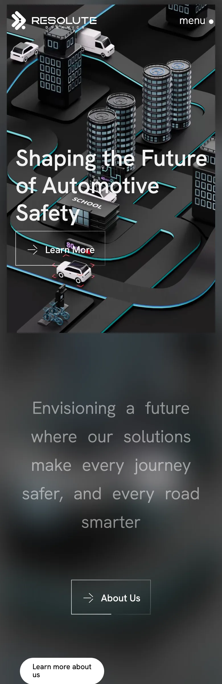 The full Resolute Dynamics homepage on a phone