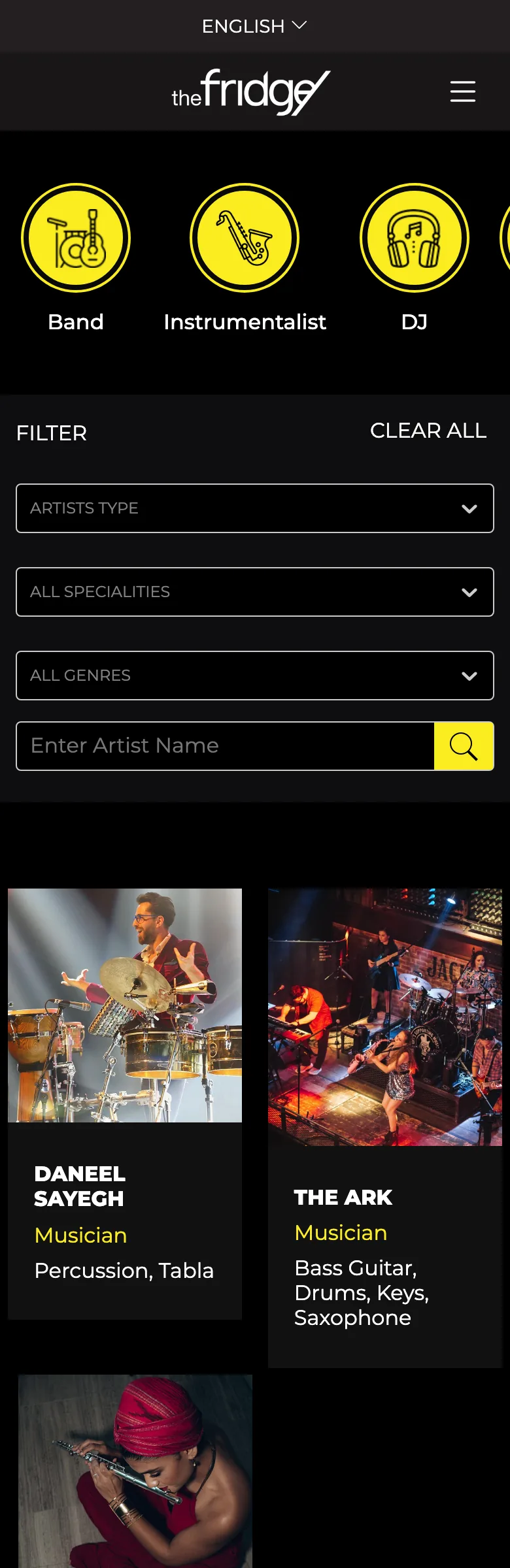 The full talent search page on a phone