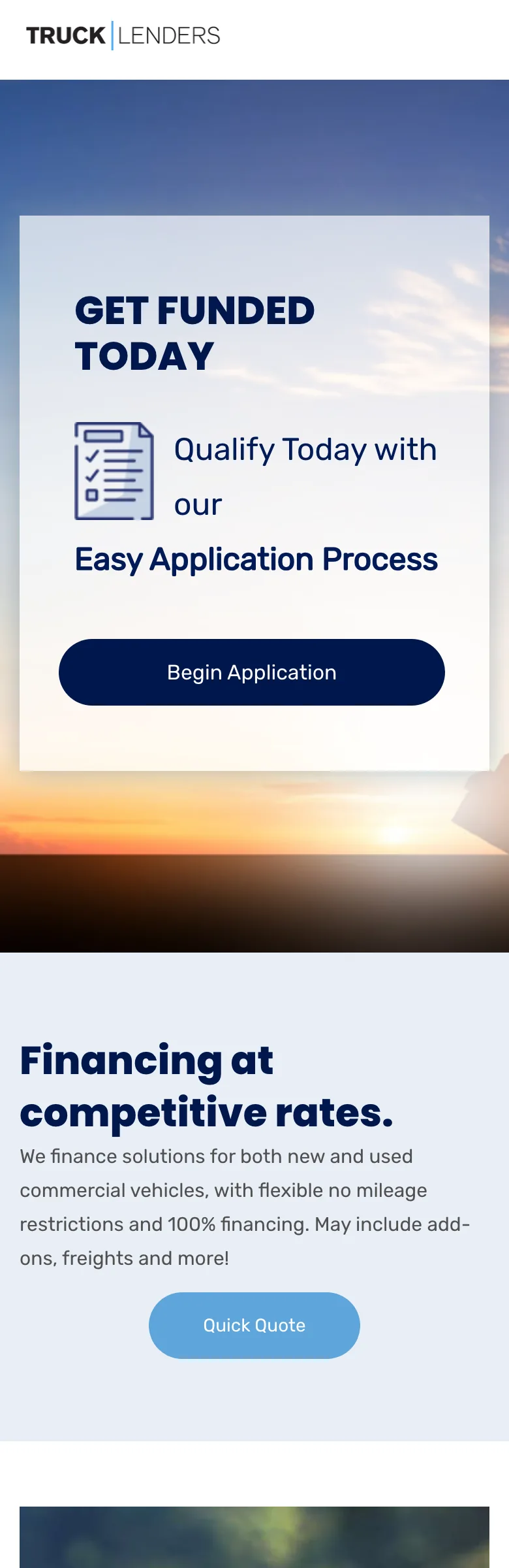 The full Truck Lenders homepage on a phone
